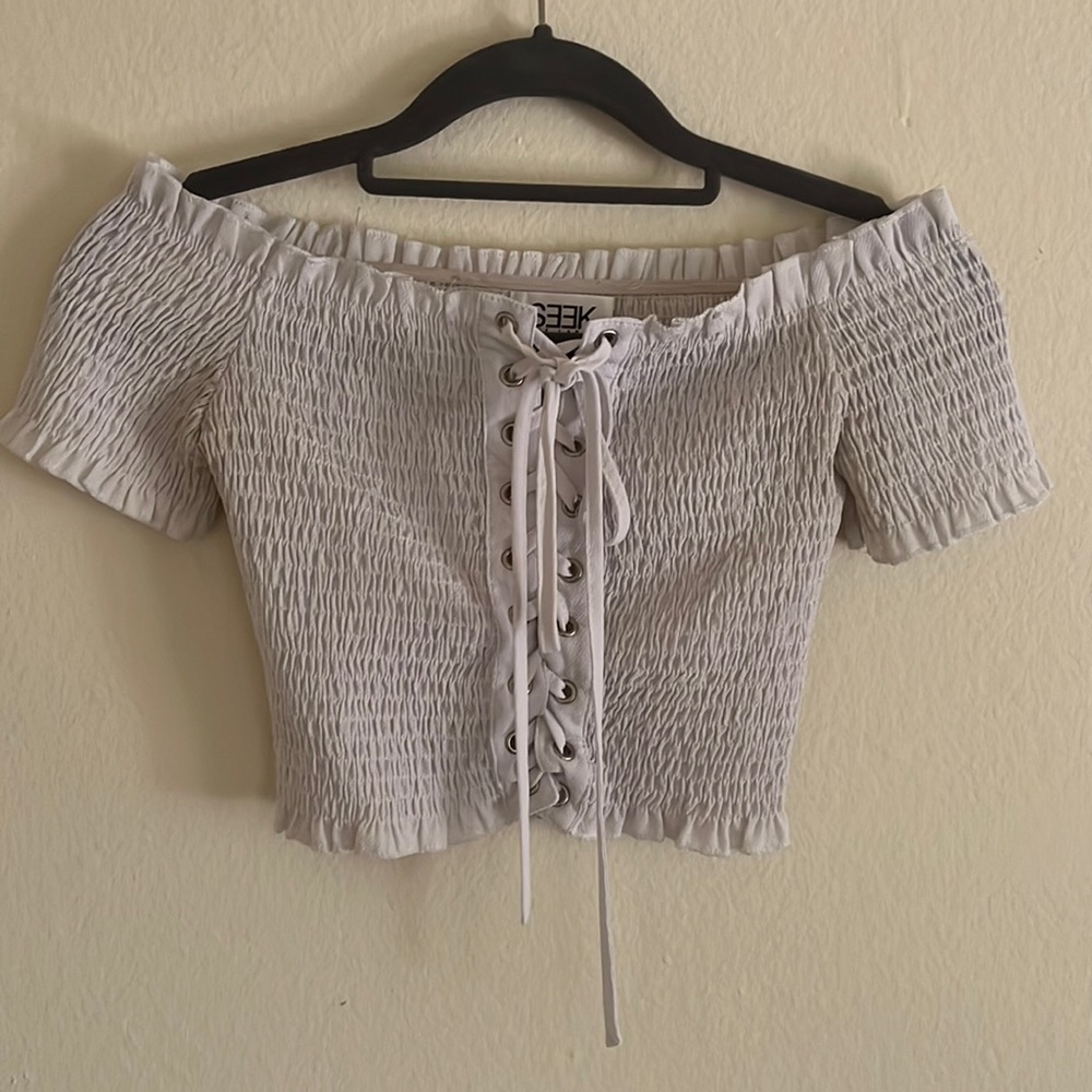 LF Stores - SEEK The Label White Lace-Up Crop Top